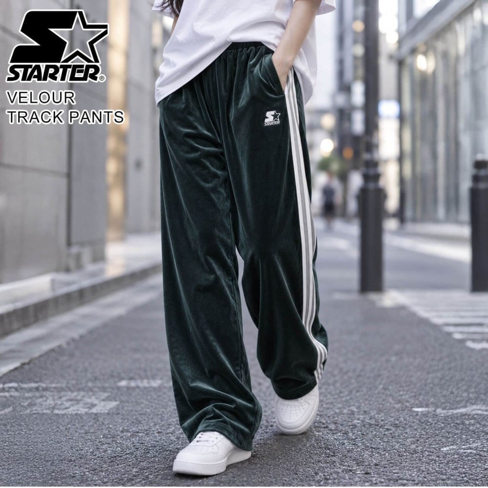 STARTER スターター ベロアパンツ トラックパンツ レディース メンズ sbm-6262 ワイド ストレート ジャージ ブランド ロゴ 刺繍  オーバーサイズ ゆったり Y2K ストリート ヒップホップ ダンス M L XL 2026FW Karlas