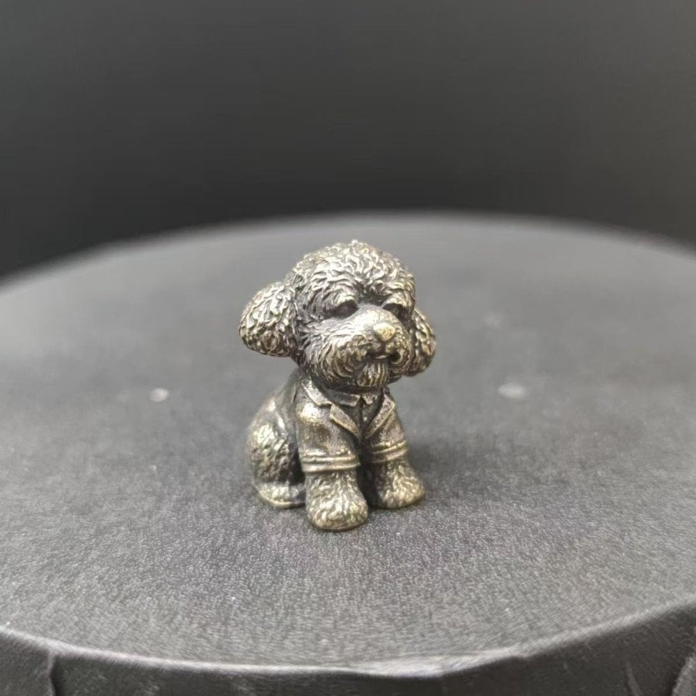 犬 置物 プードル ミニチュア 真鍮製 オブジェ ミニ フィギュア 犬雑貨 アンティーク風 ブラス インテリア 小物 卓上 かわいい プレゼント