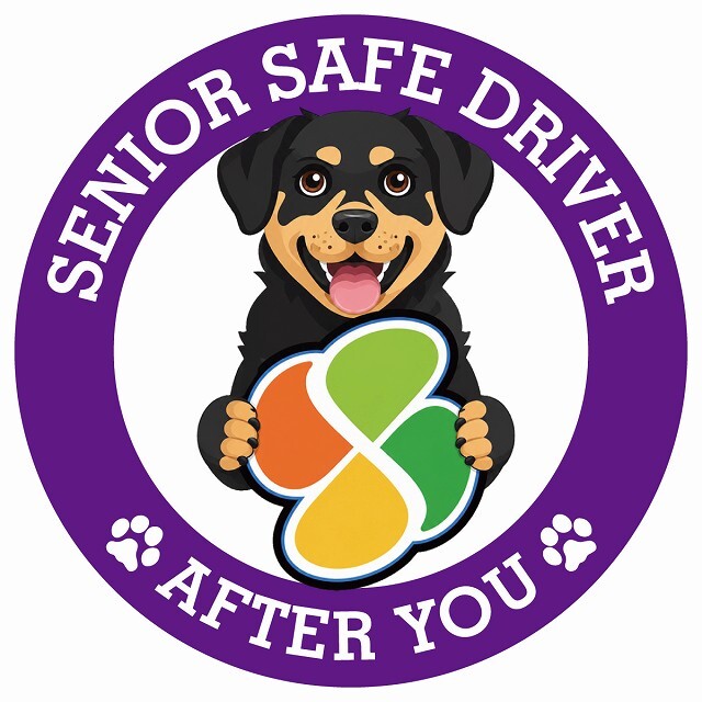 カーサイン 高齢者マーク SENIOR SAFE DRIVER ロットワイラー ステッカー シール 直径13cm 肉球 日本製 車