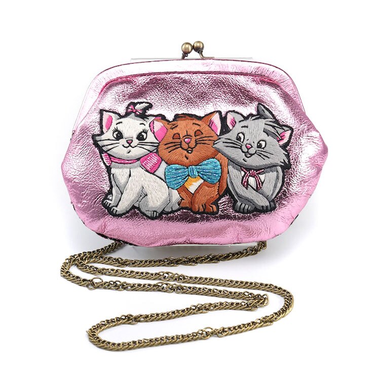ディズニー 刺繍がま口ショルダーバッグ SHO3741 SHO3670 送料無料 ミッキー ミニー おしゃれキャット マリー  ベルリオーズ トゥルーズ バッグ 財布 ショルダーバッグ ポーチ 刺繍 ビーズ ハナカラクサ ブラック