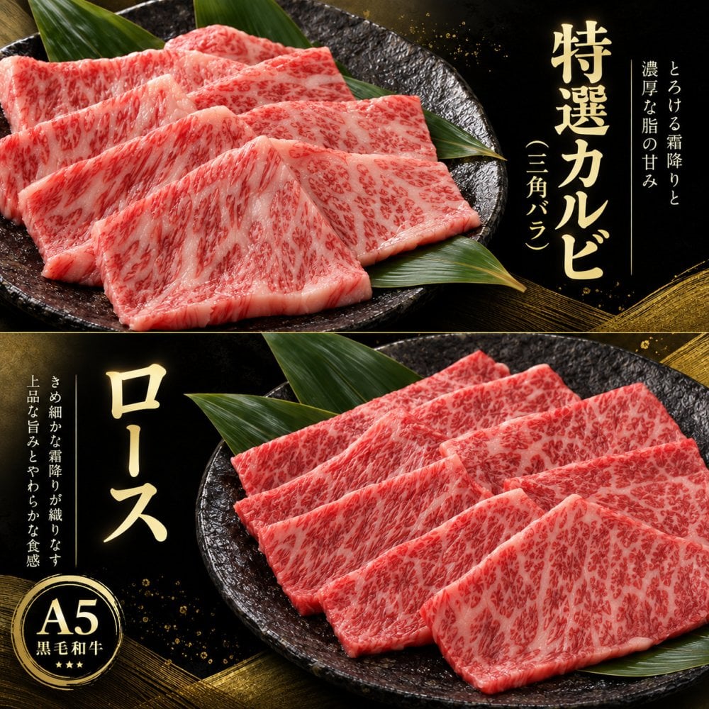 A5黒毛和牛 薄切り4種と焼肉4種 食べ比べ800g 2パック すき焼き 焼肉 肉ギフト