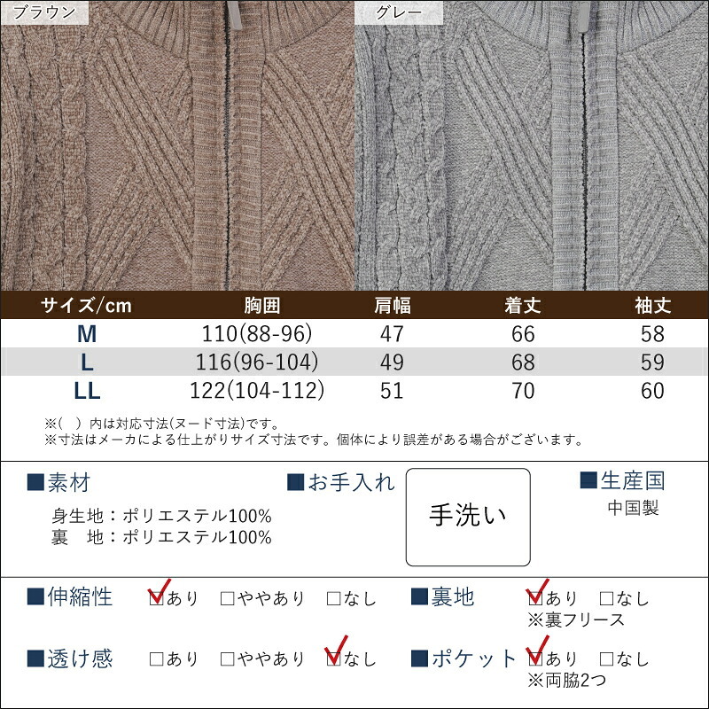 シニアファッション メンズ 80代 70代 60代 90代 秋冬 あったか 防寒 ケーブルニット×裏フリース ジップアップジャケット おじいちゃん 服 誕生日 プレゼント 紳士服 アウター ジャンパー 男性 祖父 お年寄り 老人 高齢者 ギフト（cdk-mo1-654700）