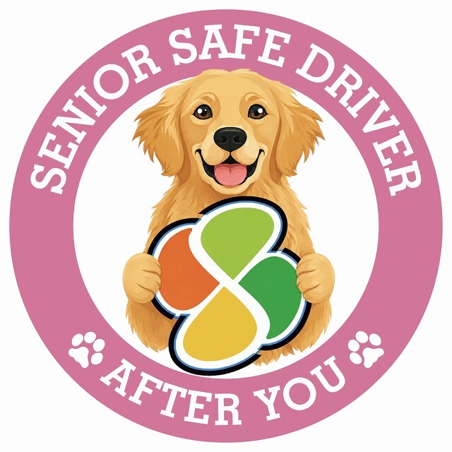 カーサイン 高齢者マーク SENIOR SAFE DRIVER ゴールデンレトリバー ステッカー シール 直径13cm 肉球 日本製 車