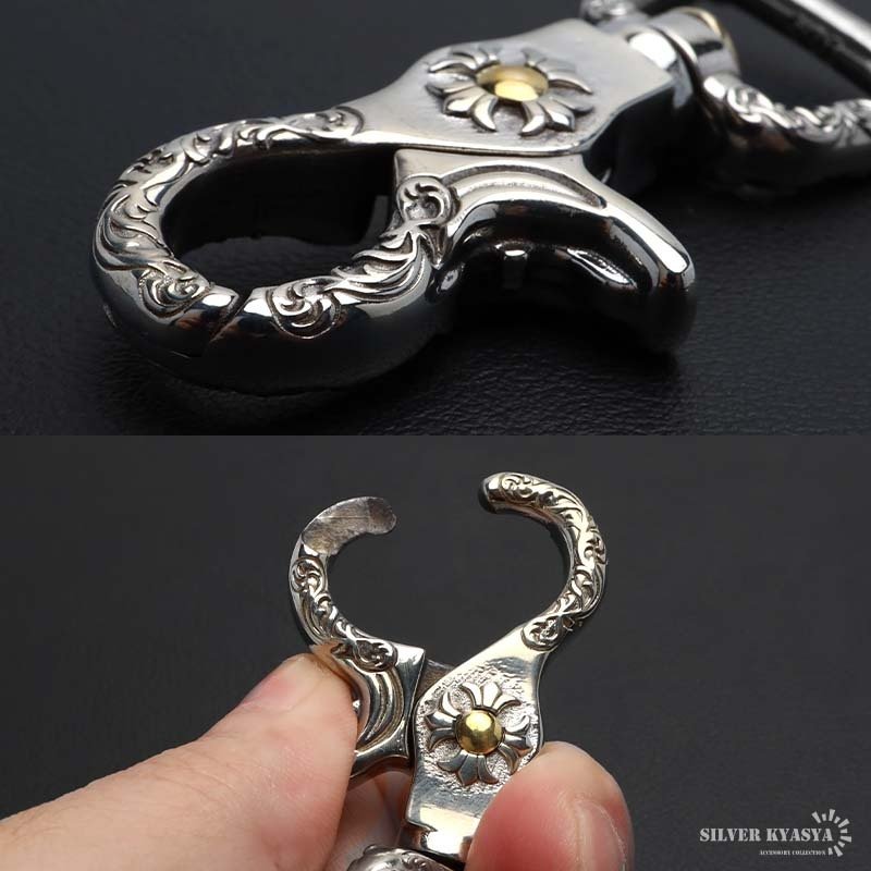 唐草 重厚 クロス キーリング キーホルダー キーフック クリップ 十字架 フレア アラベスク キーチェーン silver シルバー 鍵 小物 メンズ 男性