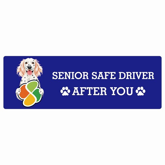 カーサイン 高齢者マーク SENIOR SAFE DRIVER イングリッシュセター ステッカー シール 長方形 15x5cm 肉球 日本製 車