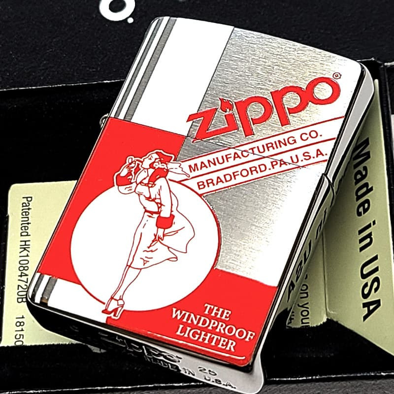 ZIPPO ウィンディ おしゃれ ジッポ ライター シルバーサテン レッド Windy クラシック 銀 赤 可愛い レディース メンズ ギフト プレゼント