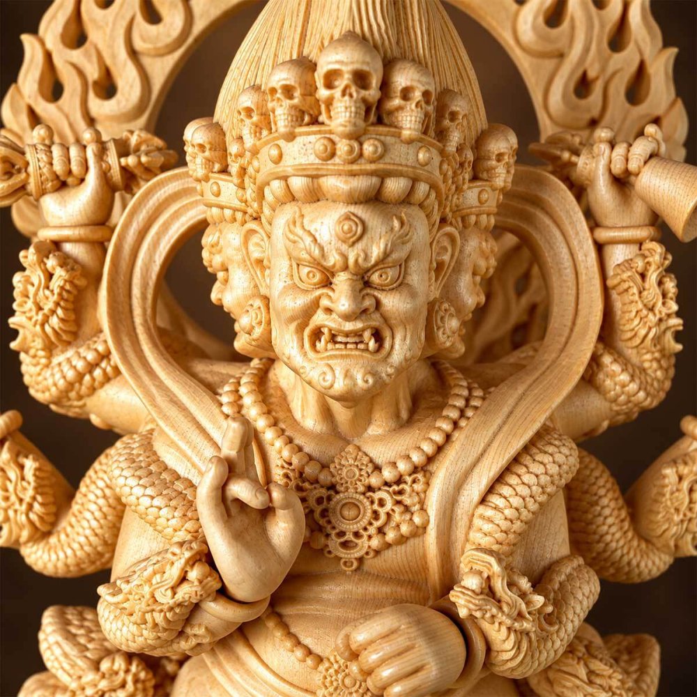 烏枢沙摩明王 仏像 うすさま明王 木彫り 桧木製 高さ36cm トイレの神様 厠の神 不浄除け 浄化 厄除け 開運 木彫仏像 置物