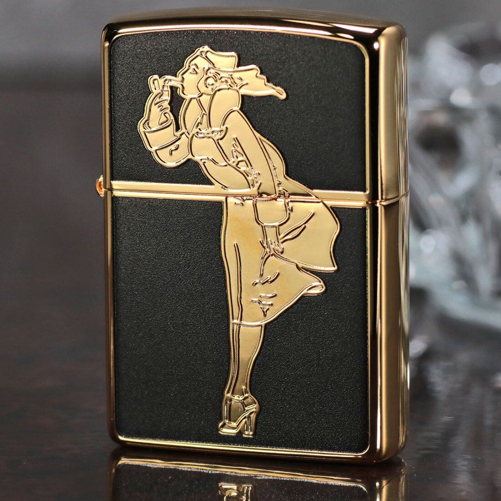 【名入れ】zippo ライター  ジッポーライター 人気の「WINDY」デザイン ゴールド WINDY Gシリーズ BK #200FB 金タンク 金メッキ 両面フルカラー ブラック WINDY-GRD オイルライター BLACK かわいい キャラクター キュート レトロモチーフ 黒 ギフト 誕生日 [zWINDY-GBK]