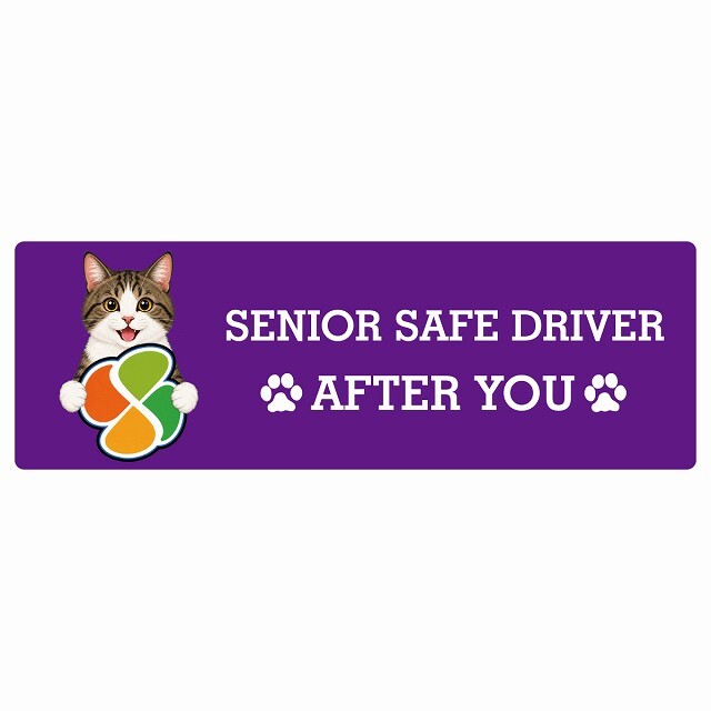 カーサイン 高齢者マーク SENIOR SAFE DRIVER キジ白 ステッカー シール 長方形 20x6.7cm 肉球 日本製 車