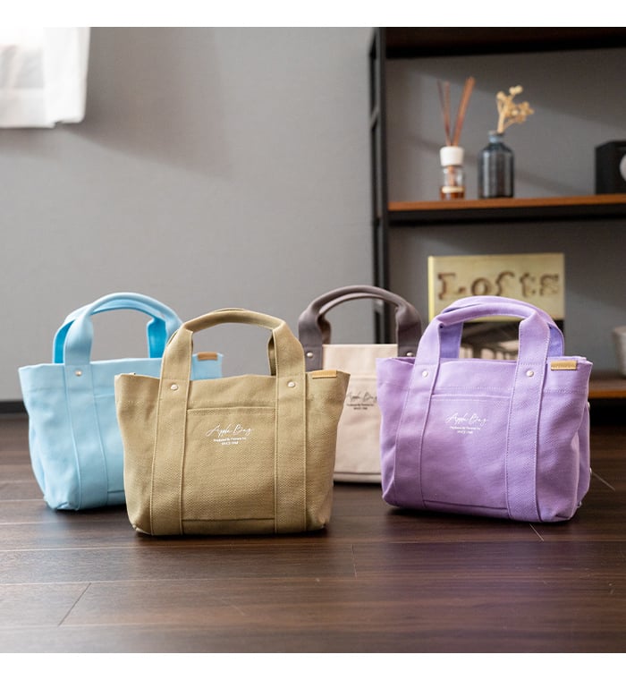 APPLEBAG アップルバッグ ミニトートバッグ レディース ミニバッグ ランチバッグ 3つ仕切り 帆布 キャンバス ママバッグ マザーズバッグ 整理整頓 通勤 通学 おしゃれ かわいい 母の日 ギフト ラッピング