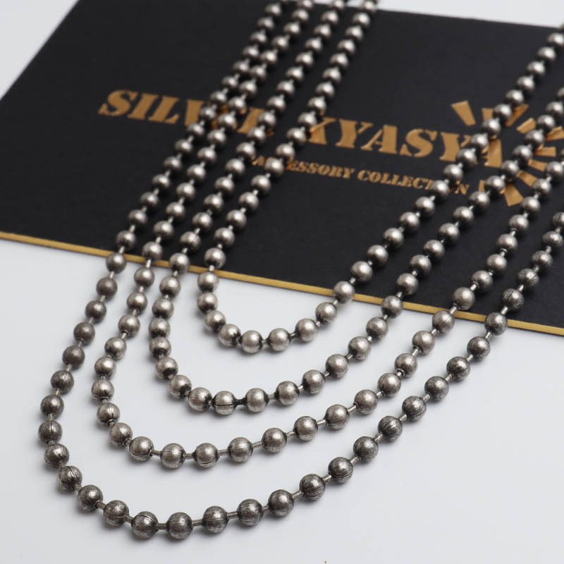 ステンレス 定番 ボールチェーンネックレス 燻し ヴィンテージ シンプルネックレス 幅2mm 40cm 45cm 50cm 55cm シルバー 細身 アンティーク グレー 人気 デイリー 普段使い 玉 球 お洒落 メンズ 男性 金属アレルギー対応