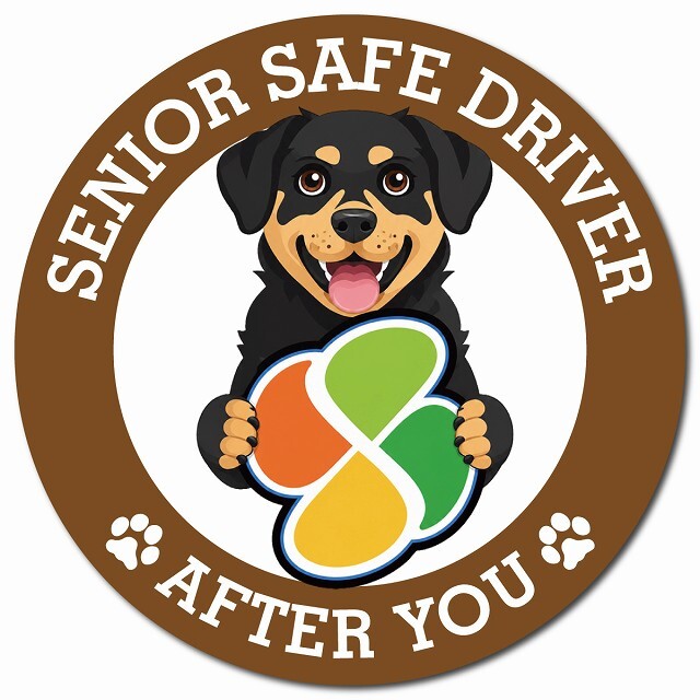 カーサイン 高齢者マーク SENIOR SAFE DRIVER ロットワイラー マグネット 強力 直径13cm 肉球 日本製 車 ステッカー