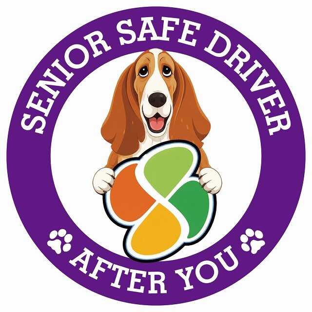 カーサイン 高齢者マーク SENIOR SAFE DRIVER バセットハウンド ステッカー シール 直径13cm 肉球 日本製 車