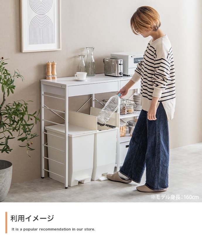 キッチンカウンター ゴミ箱収納 ゴミ箱上ラック レンジラック ダストボックス キッチンラック レンジ台 収納棚 おしゃれ 北欧 シンプル キッチン 収納 間仕切り 120cm幅 背面収納ありタイプ ：