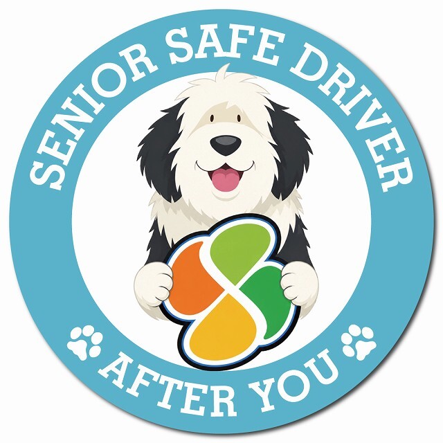 カーサイン 高齢者マーク SENIOR SAFE DRIVER オールドイングリッシュシープドッグ マグネット 強力 直径13cm 肉球 日本製 車 ステッカー