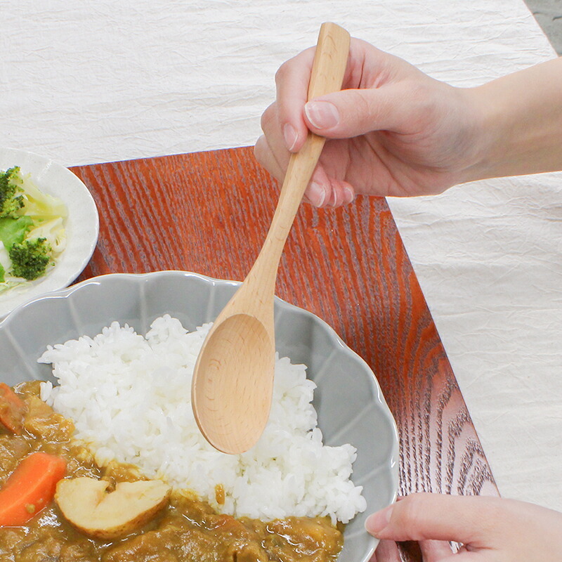 スプーン おしゃれ カトラリー 木 木製 カレースプーン 業務用 かわいい 大きめ 丼 20cm スープ お弁当用 漆 天然木製 食器 カレー カフェ風 シンプル ブナの木 白木 北欧風 ナチュラル カレー シチュー スープ