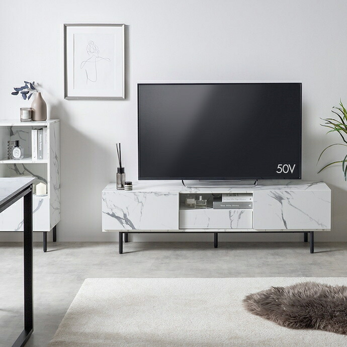 大理石柄テレビ台 幅150cm×奥行35cm×高さ42cm リビング パーティクルボード MDF スチール メラミン 組立品 ノイズレスなデザインが空間をスタイリッシュに演出します 小物やAV機器をまとめて整理可能 マーブルホワイト マーブルブラック 新生活