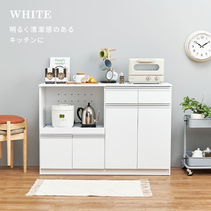 食器棚 キッチン収納 キッチンカウンター 炊飯器 幅118cm 高さ82cm キャビネット 食器 調理器具 家電スッキリ おしゃれ かわいい 北欧 木 収納 レンジ台 モダン 木製 木目 省スペース 多機能収納 ダークブラウン ナチュラル ホワイト ：