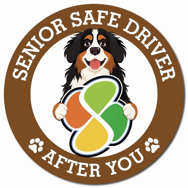 カーサイン 高齢者マーク SENIOR SAFE DRIVER バーニーズマウンテンドッグ マグネット 強力 直径13cm 肉球 日本製 車 ステッカー