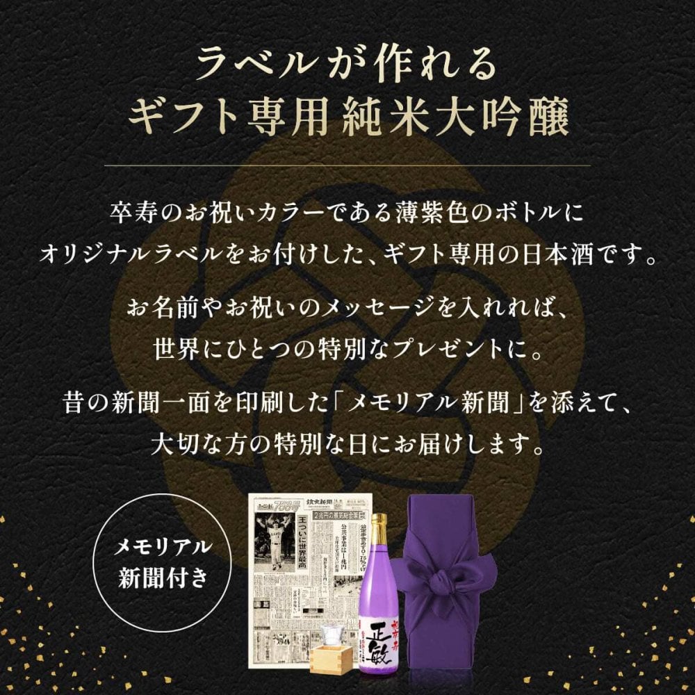 卒寿祝い プレゼント 90年前の新聞付き 名入れ日本酒 720ml 紫色ちゃんちゃんこセット ギフト 誕生日 敬老の日 贈り物 男性 女性 両親 即日発送 【紫式部】