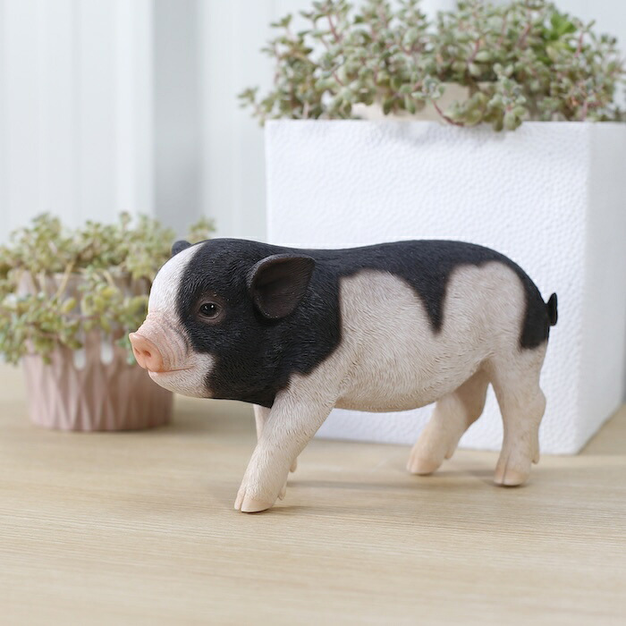 置物 豚 黒白桃豚 幅22.5cm woobia ウービア ぶた リアル かわいい おしゃれ 玄関 インテリア オブジェ ガーデン ミニブタ 動物 アニマル 癒し 棚 北欧 個性的 プレゼント ギフト 新築祝い 面白い