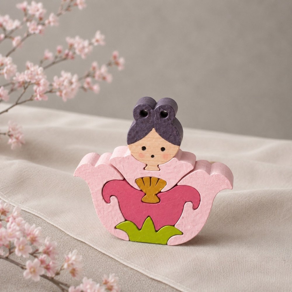 国産ヒノキの花雛｜可愛らしい木のひな人形｜木製ひな人形｜ひな祭り・桃の節句の節句飾り