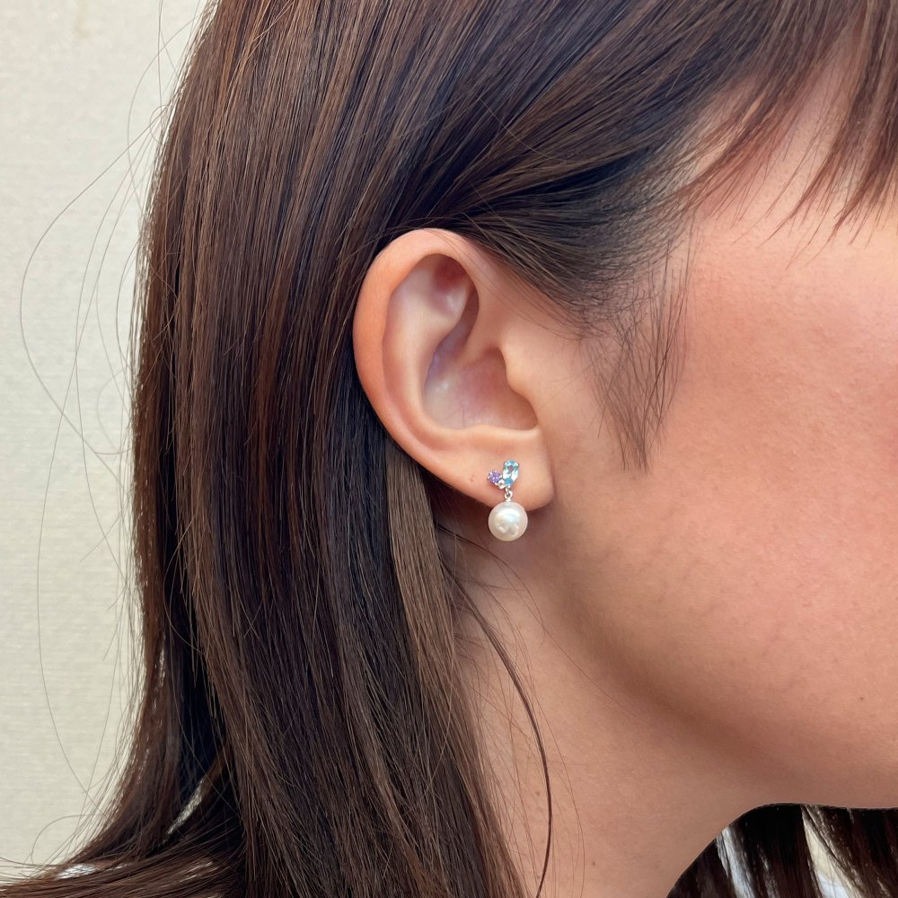 ［pearl434］7.5mm - 8mm 半貴石 ピアス ホワイトピンク あこや真珠 国産 日本産