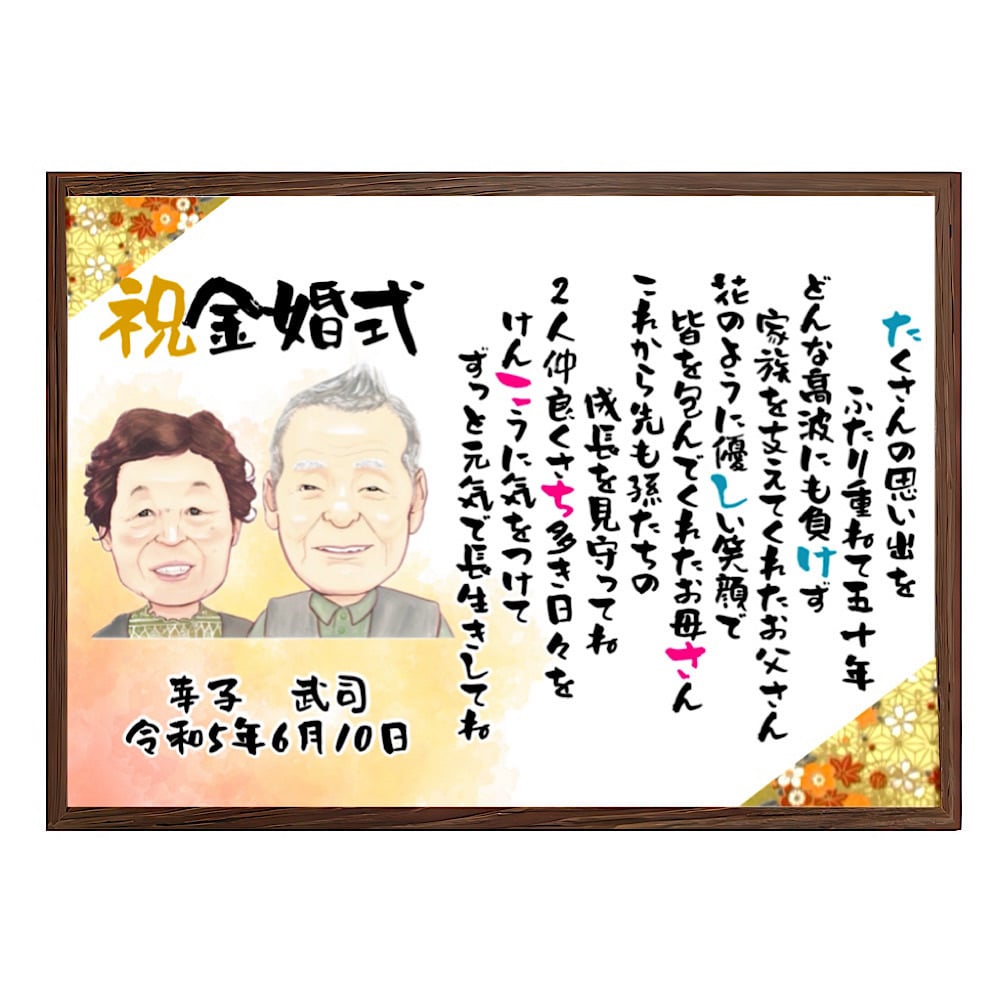 【似顔絵+お名前入りポエム】最短5営業日発送 古希祝い 喜寿 還暦 米寿 傘寿 卒寿 誕生日 プレゼント お祝い ネームインポエム 名前詩 友禅和紙 ミニナマエ