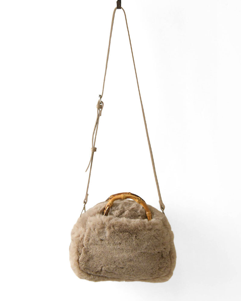 【EARTH MADE アースメイド】FUR BAMBOO ファー バンブーハンドル 2way ショルダー トートバッグ (E8187)正規品 レディース 秋 冬 ハンドバッグ ナチュラル 新作 シンプル おしゃれ コーディネート 人気 60代 50代 40代 30代