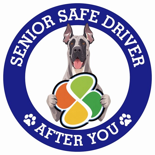 カーサイン 高齢者マーク SENIOR SAFE DRIVER グレートデン ステッカー シール 直径13cm 肉球 日本製 車