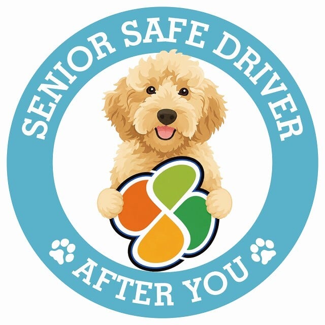 カーサイン 高齢者マーク SENIOR SAFE DRIVER オーストラリアンラブラドゥードル ステッカー シール 直径13cm 肉球 日本製 車