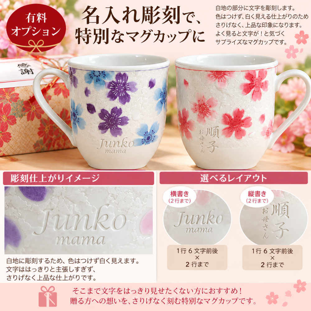 退職 異動 名入れ ギフト SXX 波佐見焼 ラスター桜ツートンマグカップ 単品 木箱入り / プレゼント ギフト 退職 記念 誕生日 長寿 祝い 数量限定
