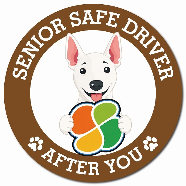 カーサイン 高齢者マーク SENIOR SAFE DRIVER ミニチュアブルテリア マグネット 強力 直径13cm 肉球 日本製 車 ステッカー
