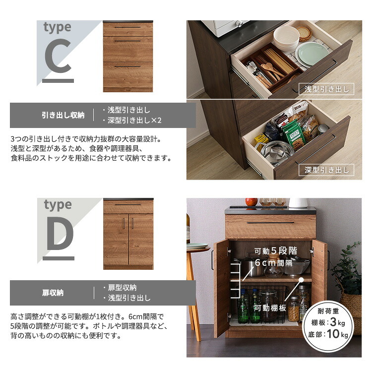 キッチンカウンター ゴミ箱収納 日本製 特殊鋼板を使った組み合わせ 180cm オープン収納+オープン収納+ゴミ箱上カウンター：