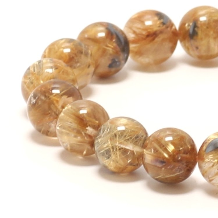 天然石ブレスレット 【濃厚な色合いと存在感が魅せる】12mm 太陽放射ルチルクォーツ 一点物【GHB177】43ｇ 浄化発送京海堂