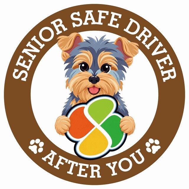 カーサイン 高齢者マーク SENIOR SAFE DRIVER ヨークシャーテリア ステッカー シール 直径13cm 肉球 日本製 車