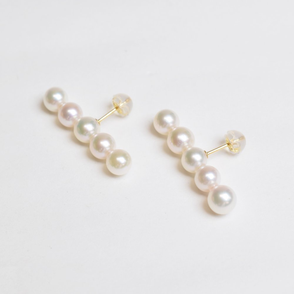 ［pearl24］ 5.5mm - 6mm ホワイトピンク ベビーパール 5連 ライン ピアス あこや真珠 本真珠 熊本 天草 真珠