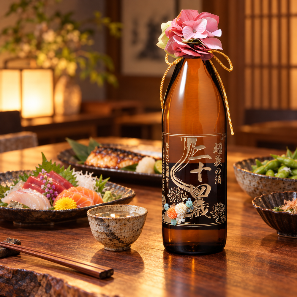 名入れ 芋焼酎 霧島酒造 赤霧島 900ml デコ仕上げ 紐リボン・コサージュ付 木箱入り プレゼント 誕生日 SXX