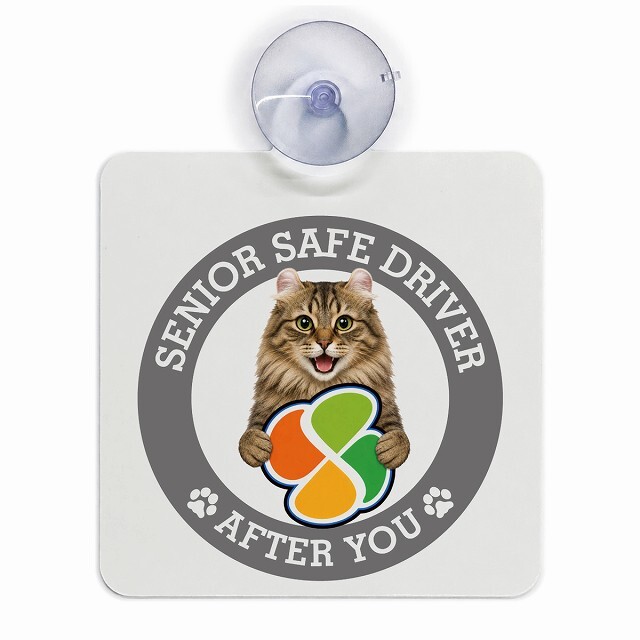 カーサイン 高齢者マーク SENIOR SAFE DRIVER アメリカンカール 車内用 吸盤タイプ 収れん火災防止タイプ 肉球 日本製 車 ステッカー