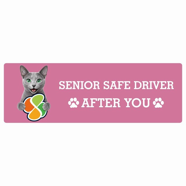 カーサイン 高齢者マーク SENIOR SAFE DRIVER ロシアンブルー ステッカー シール 長方形 20x6.7cm 肉球 日本製 車