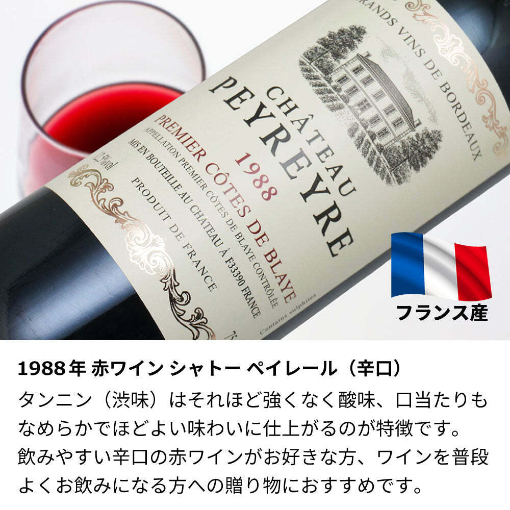 1988年 名前入り彫刻 生まれ年 赤ワイン シャトー ペイレール 辛口 昭和63年 名入れ 誕生日プレゼント ワインセット 木箱入【送料無料】
