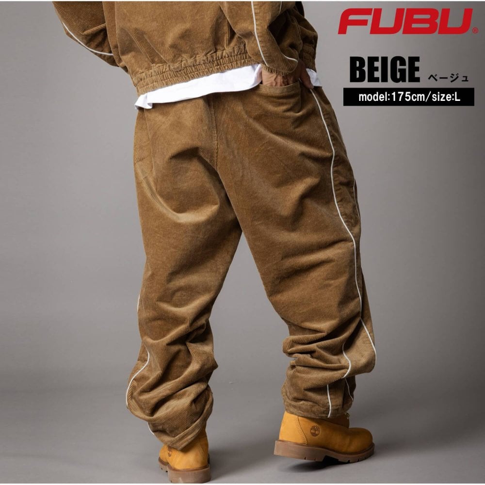  FUBU フブ トラックパンツ メンズ コーデュロイ ワイドパンツ ボトムス ブランド ロゴ ストリート ヒップホップ ダンス オーバーサイズ ビッグシルエット 秋冬 M L XL XXL 大きいサイズ 黒 fam-62502 レディース 2026FW karlas