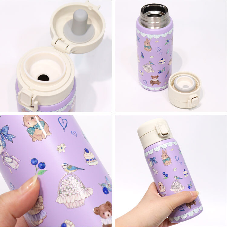 たけいみき 真空2重構造 ステンレス ワンプッシュボトル 350ml 送料無料 233-001 233-002 233-003 miki takei 水筒 うさぎ くま ガーリー 保温 保冷 真空 ボトル 直飲み ワンタッチ かわいい 軽量