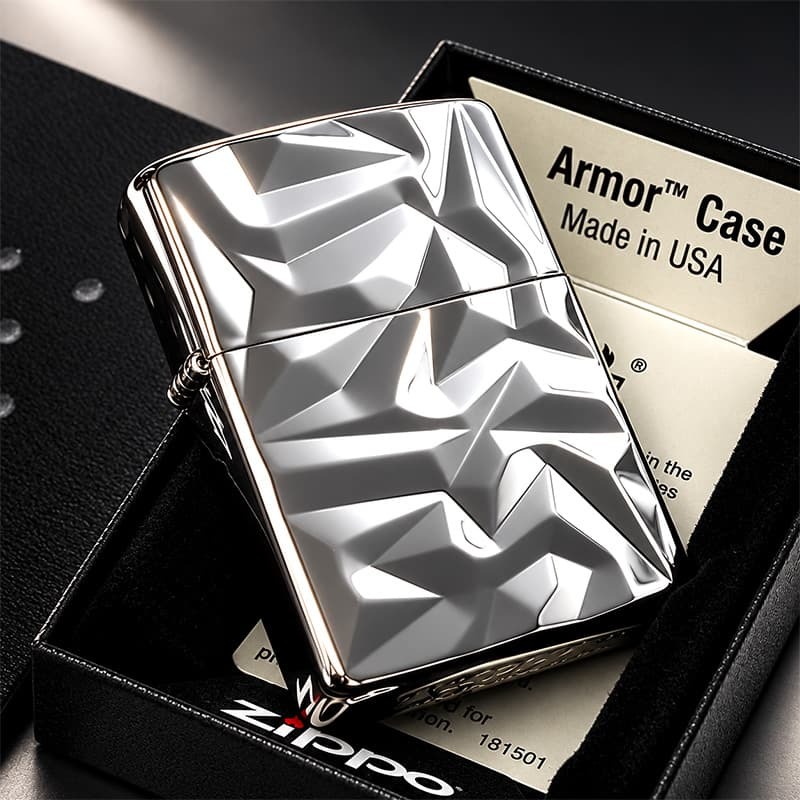 ZIPPO アーマー ジッポ ライター アイスカット シルバー White Nickel 両面加工 彫刻 かっこいい 重厚 おしゃれ メンズ ギフト プレゼント