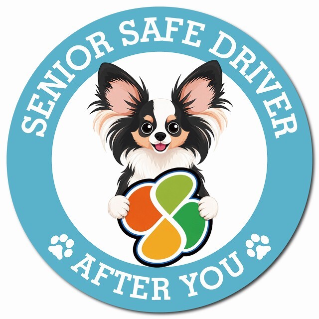 カーサイン 高齢者マーク SENIOR SAFE DRIVER パピヨン マグネット 強力 直径13cm 肉球 日本製 車 ステッカー