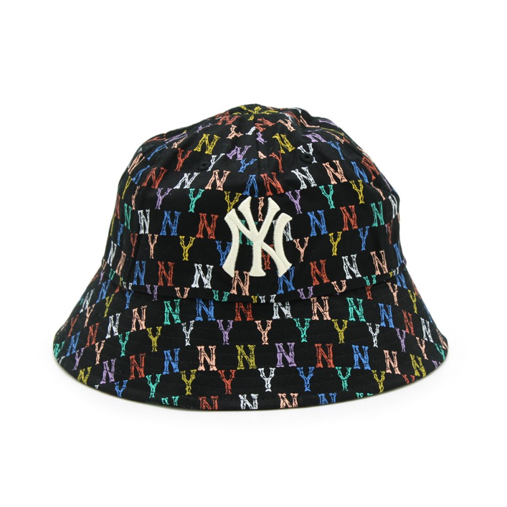 エムエルビーコリア MLB Korea バケットハット 帽子 ニューヨーク ヤンキース モノグラム レインボー ドーム 32CPH4111 50L メンズ レディース ユニセックス ブラック+レインボー 海外正規品