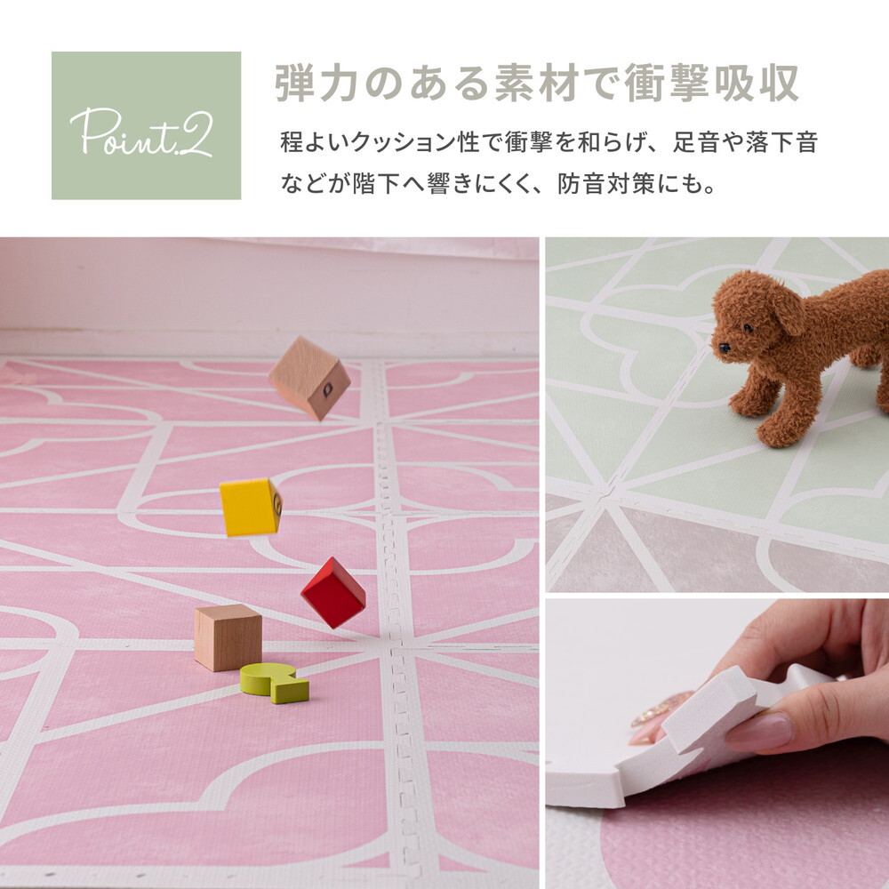 ラグ カーペット おしゃれなレトロデザイン ジョイントマット キュロス 約60×60cm 大判 9枚入り 水洗いOK サイドパーツ付き ホット 対応 床暖房対応 防音対策