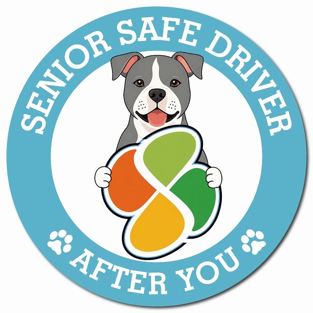 カーサイン 高齢者マーク SENIOR SAFE DRIVER アメリカンスタッフォードシャーテリア マグネット 強力 直径13cm 肉球 日本製 車 ステッカー