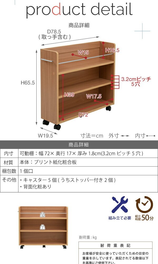 本棚 押入れ 収納 2個セット 幅19.5 奥行78 .5 キャスター付き 隙間 スリム ワゴン 棚 3段 大容量 CD DVD 本 漫画 整理 スライド 収納庫 おしゃれ