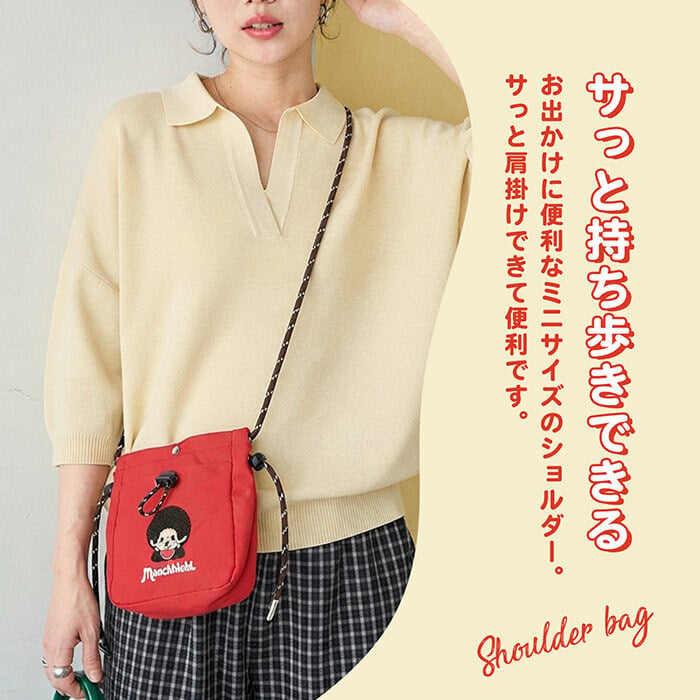 ミニショルダー モンチッチ 長さが調節できる   小さめ 軽量 ショルダーバッグ 斜めがけ 肩掛け マチあり ショルダー しわナイロン ナイロン おしゃれ レディース カジュアル レトロ キャラクター もんちっち スマホショルダーバッグ 大人 子ども キッズ ユニセックス
